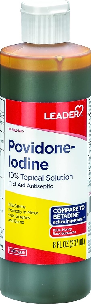 Leader Povidoni Jodi 10% Prep Solution USP, Ensiapu Antiseptisen haavanpuhdistusaineen, Haavapesun, Antiseptisen saippuan (8 Fl Oz, pakkaus 1)