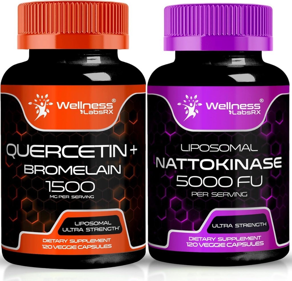 WELLNESS LABSRX Quercetin med Bromelain | Nattokinase Supplement Capsules - 5000 FU - Enzymer från Pure Japanese Natto Extract