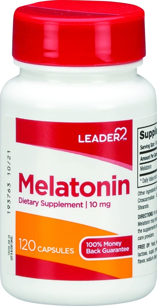 Leader Melatoniini 10MG kapselit 120 Ct. Max Strength unilääke unettomuuteen