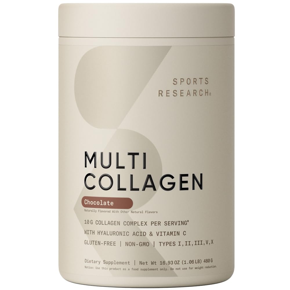 Sports Research Multi Collagen Protein Powder (tyyppi I, II, III, V, X), jossa on hyaluronihappoa + C-vitamiinia 