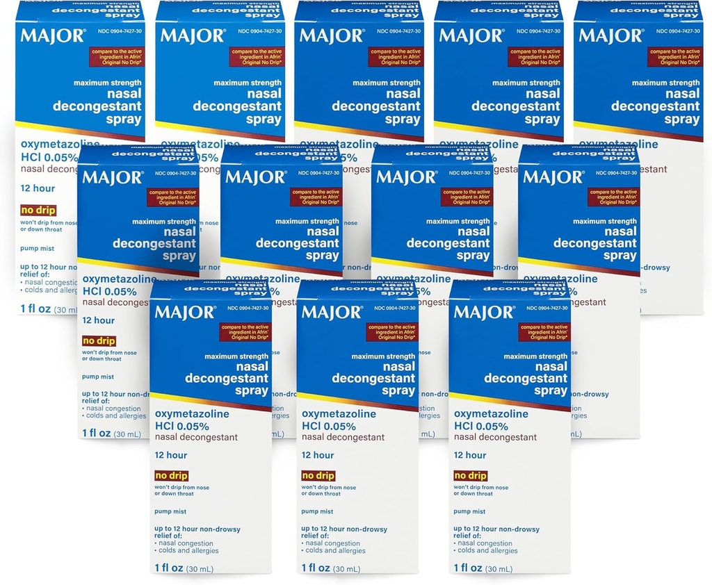 Suurin Nasal Decongesstant Spray, Oxymetatsoliini HCl 0,05% Pump Mist, non-Drowsy Nasal Spray, jopa 12 tunnin helpotus Nasal Congestion, kylmät, ja allergies 1 Fl. Oz. (12-pack)