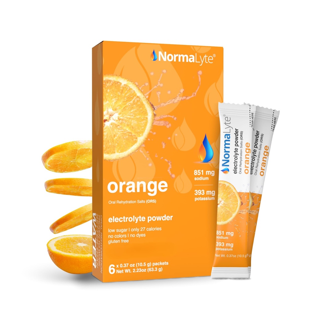 NormaLyte Oral Rehydration Salts - pakkaus 6 (Orange) ... Elektrolyyttejä, energia täydentää, Elektrolyytit Packets, Hydration Sachet, Kalium Supplement, Vegan, Dehydration Recovery