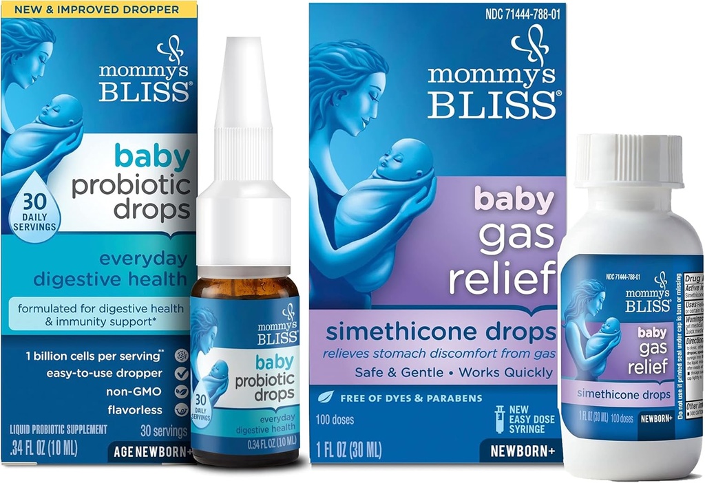 Mommy's Bliss Baby Probiotic Drops Everyday för Digestive and Immunity Health, 30 Servings (Pack of 1) med Fast-Acting Baby Gas Relief Drops 100 Servings (Pack of 1)