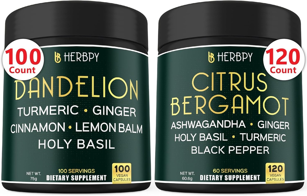 Bundle 6in1 Dandelion Supplement & 6in1 Citrus Bergamot Supplement - Support Relaxation, Heart, Digestion Health och Immune
