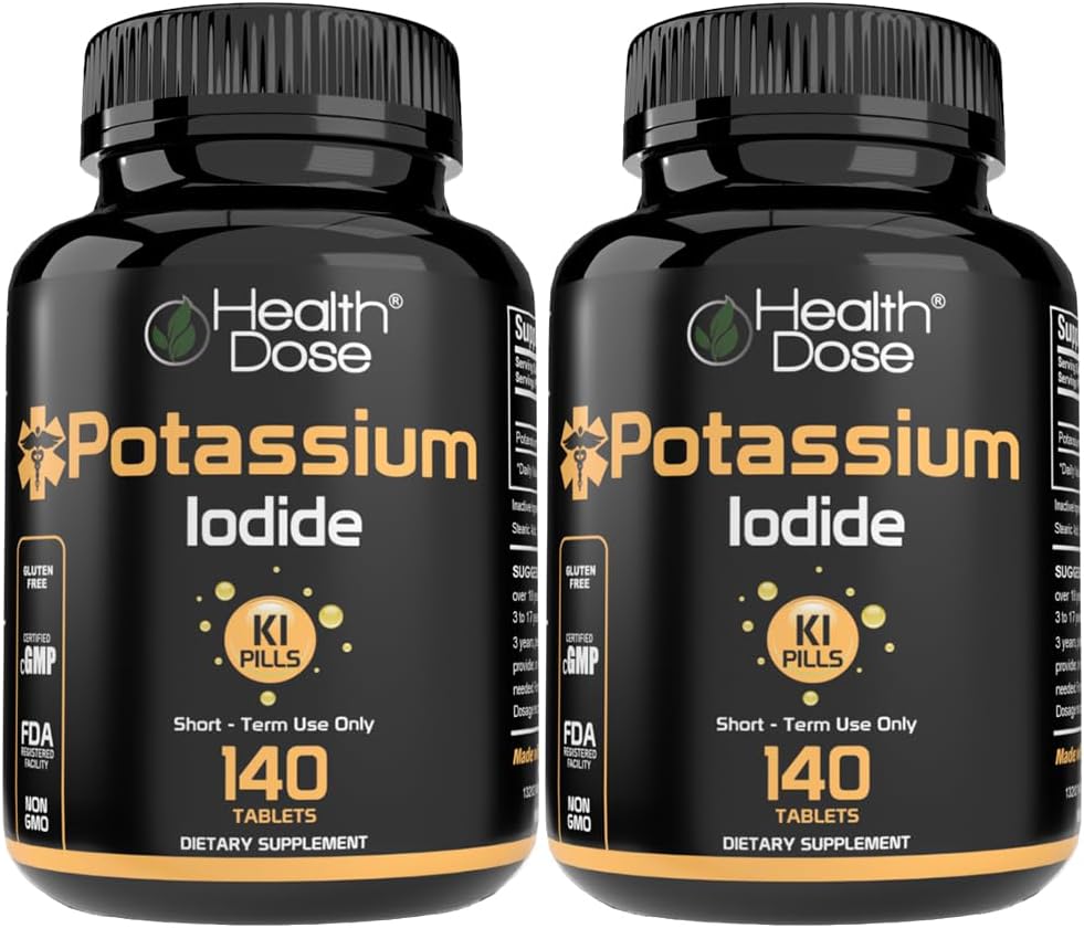 Terveyden annos Kalium + Iodide (KI) Tabletit 130 mg 140 tablettia Kilpirauhasen tuki -, selleriaineenvaihdunta - ja elektrolyyttitasapaino -, ei- gammaglutamaatti -, gluteeniton, GMP-sertifioitu, 2 tabletin pakkaus