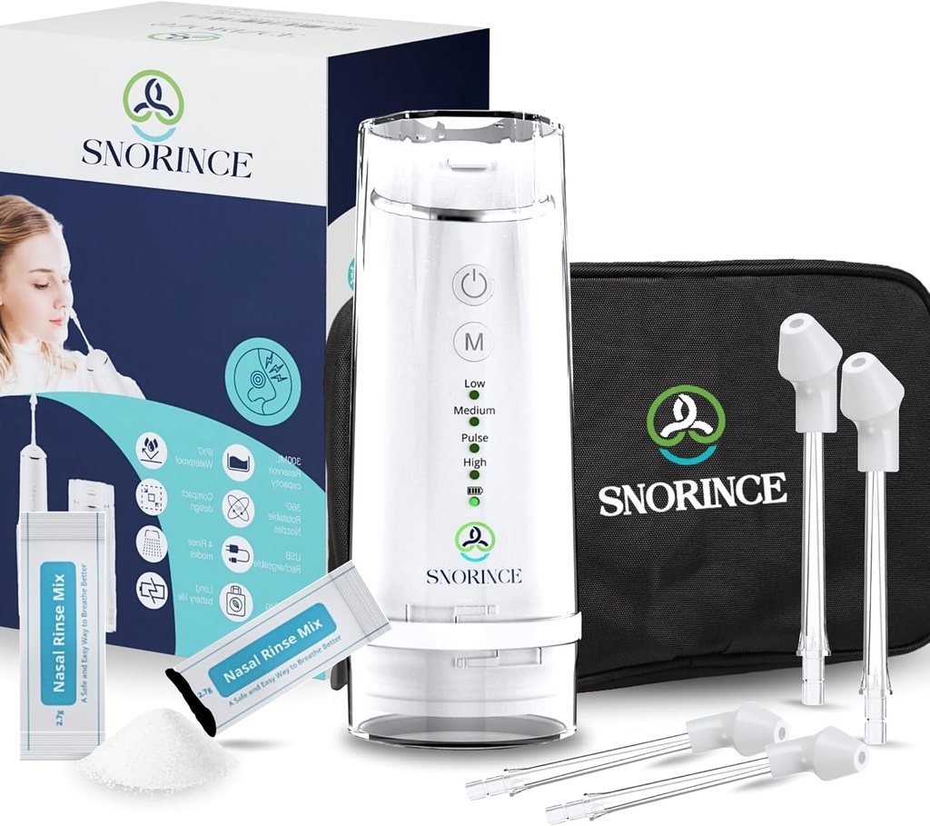 Nenän kastelujärjestelmä Sinus Relief - Kannettava langaton sähkö Netti Potin nenänpuhdistusaine - Sinus Flush Kit aikuisille ja lapsille, koti & matka 4 huuhtelutilaa, 4 suuttimet, 40 suolapakkausta