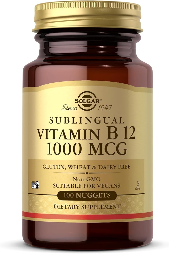 Solgar Sublingual B12 1000 mikrog - 100 Nuggets - Ei-GMO, Vegan, Gluteeniton, Dairy Free, Kosher, Halal - 100 tarjoilua