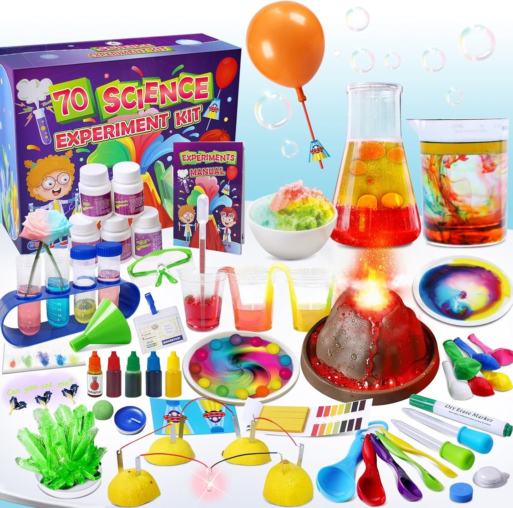 UNGLINGA 70 Lab Experiments Science Kits for Kids Educational Scientist Lelut Syntymäpäivälahjat Ideoita tytöille Pojat, Kemiasetti, Erupting Volcano, Hedelmäpiirit, S.T.E.M. Toiminta Tiedehanke