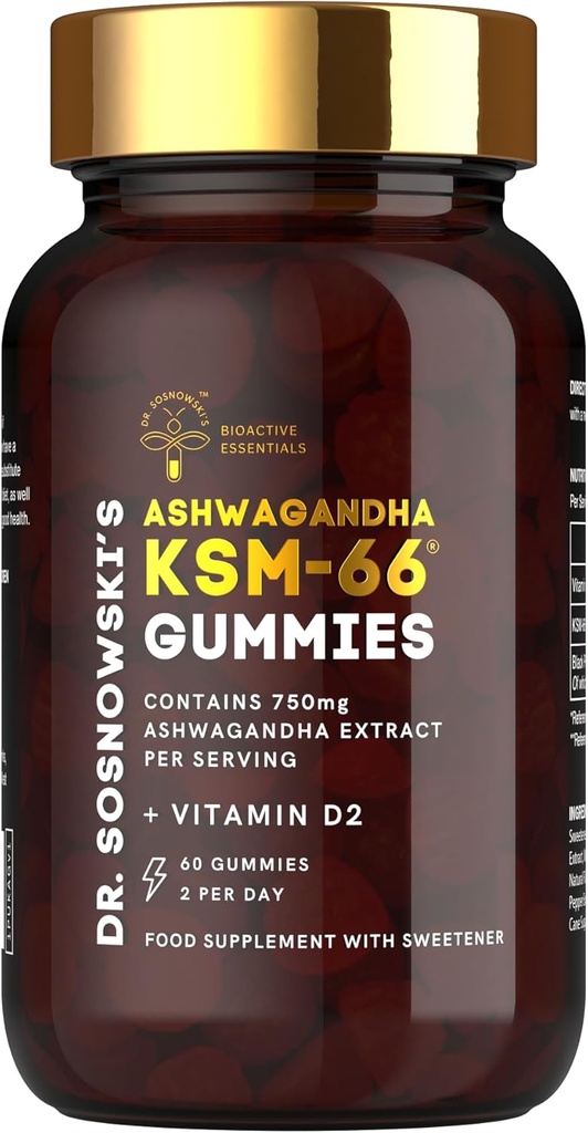 Tohtori Sosnowskin BioActive KSM-66 Ashwagandha Gummies 750 mg Ashwagandha uute D2-vitamiinilla (60 gummia)