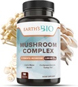 Jordens Bio Mushroom Supplement Komplex 2 600 mg per Servering, 90 Caps, med Organic Lion's Mane Mushroom, Turkiet Tail, Enoki Agaricus, White Button & Oyster Mushroom - Memory & Immune Support