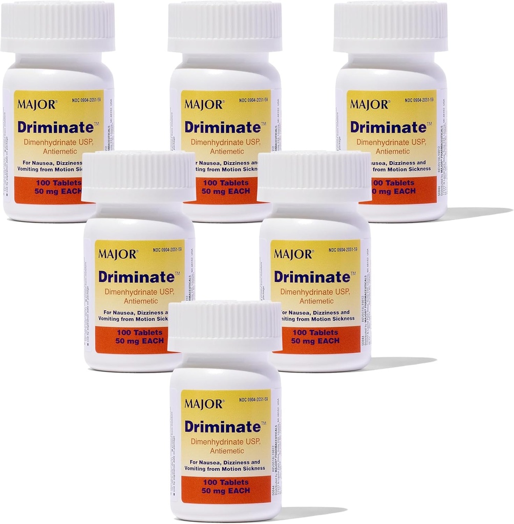 MIGOR Driminate - Dimenhydrinate 50mg Motion Pahoinvointi Tabletit - Pahoinvointilääkkeet - 100 tablettia (6 pakkaus)