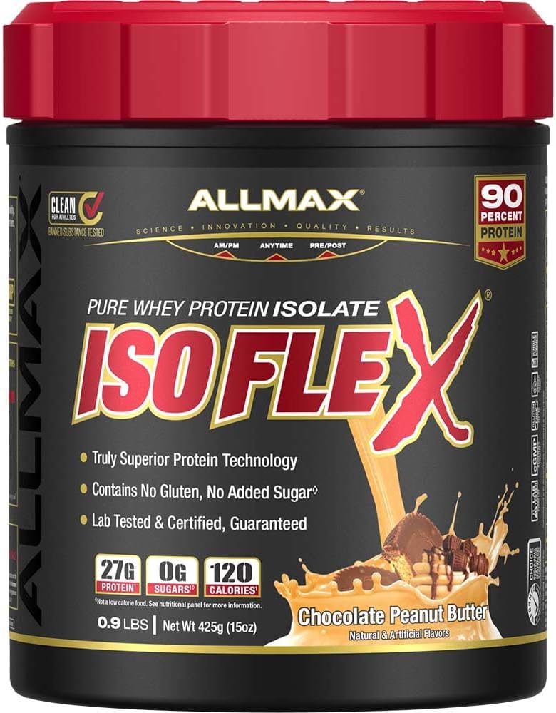 ALLMAX Nutrition ISOFLEX Whey Protein Isolate, Chocolate Peanut Butter - 0,9 lb - 27 Grams of Protein Per Scoop - Zero Fat & Sugar - 99% Lactose Free - Gluten Free & Soy Free - Cirka. 15 portioner