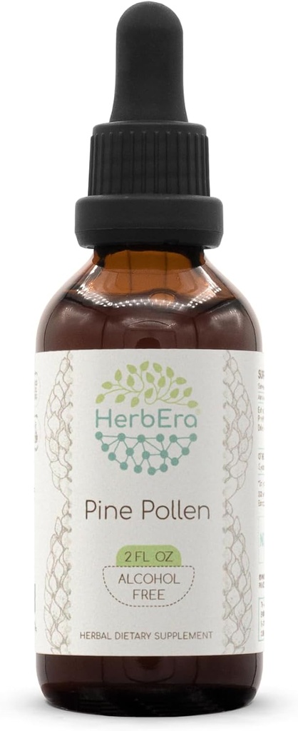 HerbEra Pine Pollen B60 Alkoholiton kasviperäinen uute Tincture, väkevät nestemäiset tihkurat Natural (Song Hua Fen, Scots Pine, Pinus Sylvestris) 2 fl oz