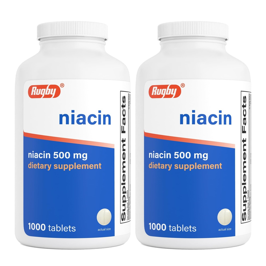 Rugby Niacin 500mg - Vitamin B3 Supplement för män och kvinnor - 1000 tabletter (2-pack)