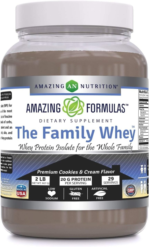 Hämmästyttävä Formula The Family Whey Protein (Isolaatti) Jauhetta koko perheelle - 2 lbs - Täydellisin & puhtain muoto proteiinia - Gluteeniton (Cookie & Cream)