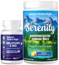 Nature's Perfect Night Melatonin 5mg Quick liuottaa sekoitettua Berry 200 Count with Serenity Magnesium Powder 15 oz Sitruunavadelma