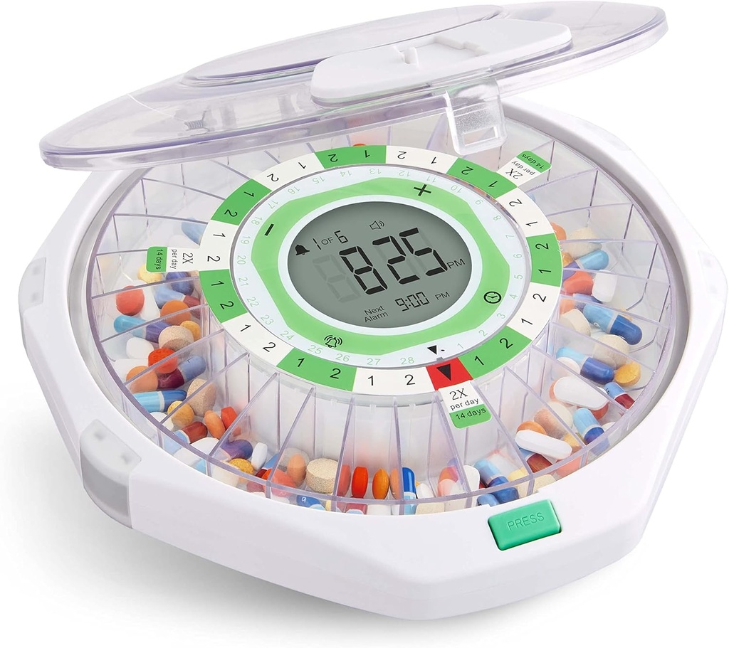 Live Fine 28-päivä automaattinen pilleri Dispender Frosted Lid kanssa päivitetty LCD näyttö ja avain lukko, ääni & valo fluoresoi, lääkkeet, vitamiinit, lisäravinteet & lisää