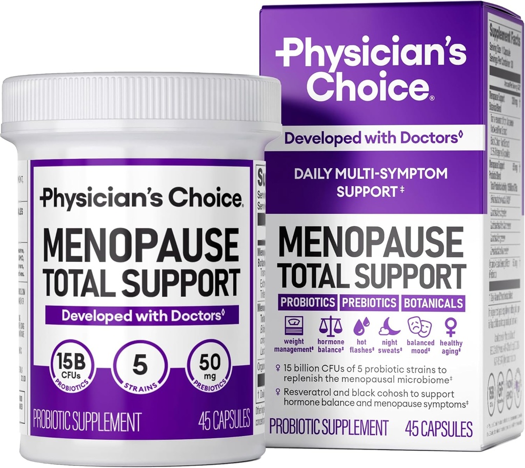 Läkares CHOICE Menopause Probiotic Supplement for Women - Stöder Hormone Balance, Hot Flashes, Night Sweats, Weight Management, Bloating & Gut Health - med Black Cohosh, Resveratrol + - 45ct