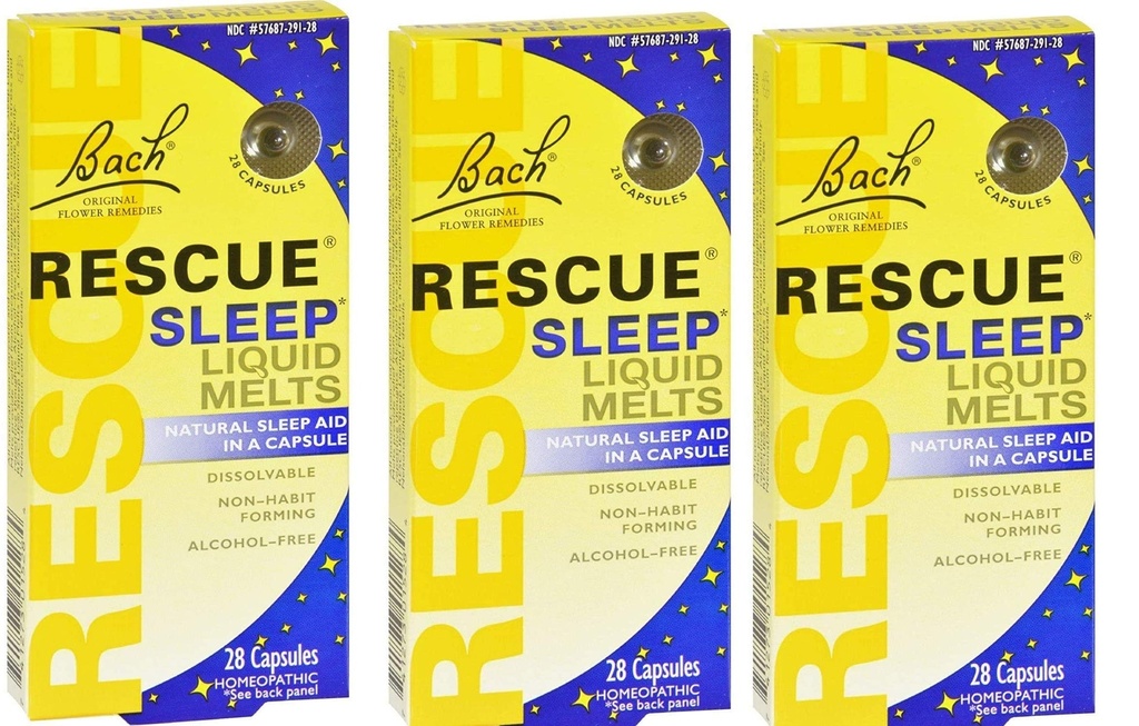 Bach Rescue Sleep Liquid Sulat, Ratkaistavat kapselit 28 ea (pakkaus 3)
