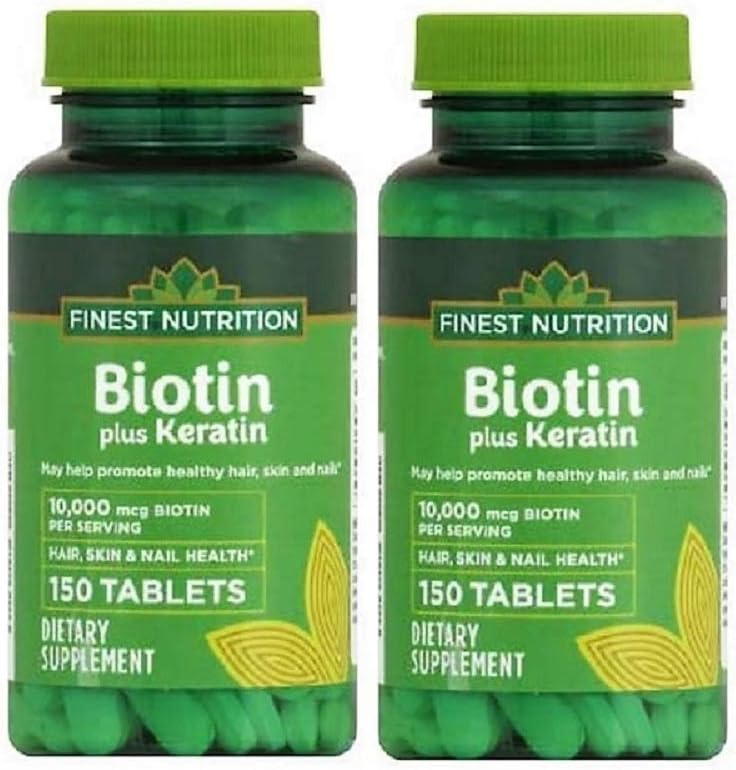 Finest Nutrition Biotin Plus Keratin - 10 000 mikrog - 300 kreivi - 2 pakkaus