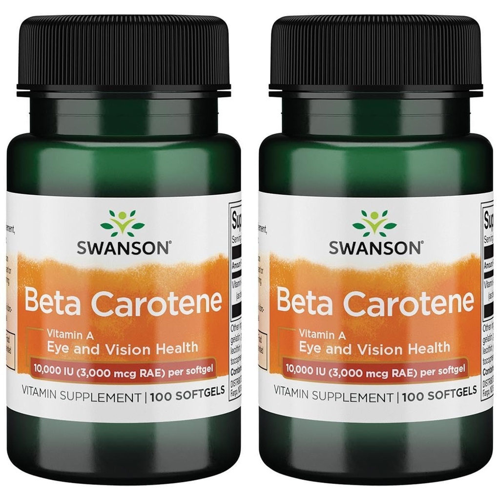Swanson Beta-karoteeni (Vitamin A) Ihosilmät Immuunijärjestelmän antioksidantti tuki 10000 IU (3000 mikrog) 100 Sgels (2 pakkaus)