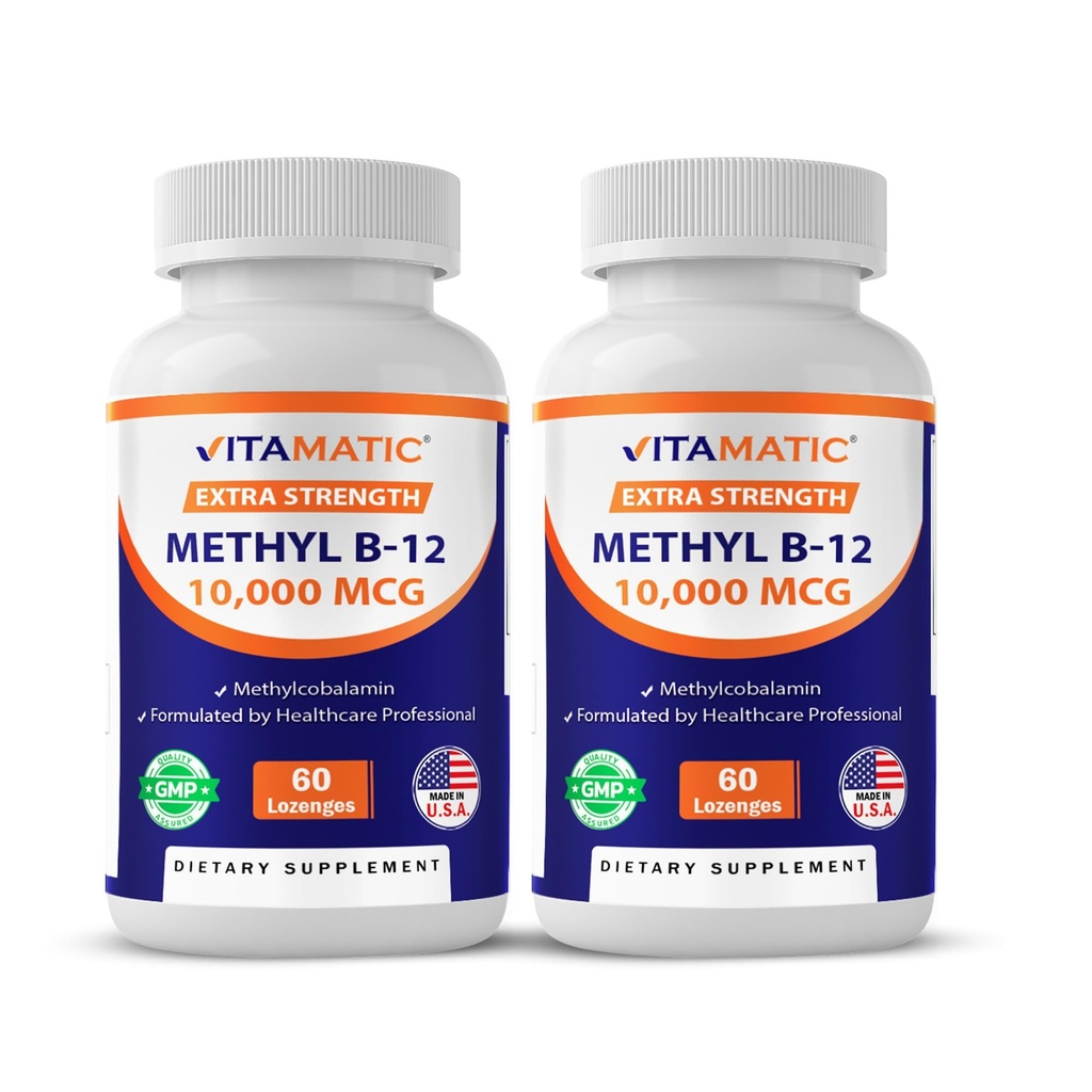 Vitamatic Methyl Vitamin B12 (Methylcobalamin) 10 000 mcg (10mg) 60 Lozenges - Superior Source of Vitamin B12 (2 Pack)