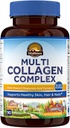 Vitalitown Multi Collagen Complex, tyyppi I, II, III Biotiini, C-vitamiini, Hyaluronihappo, Turmeeric, Black Pepper iholle, hiukset, kynnet, 90 kapselia, ei-GMO