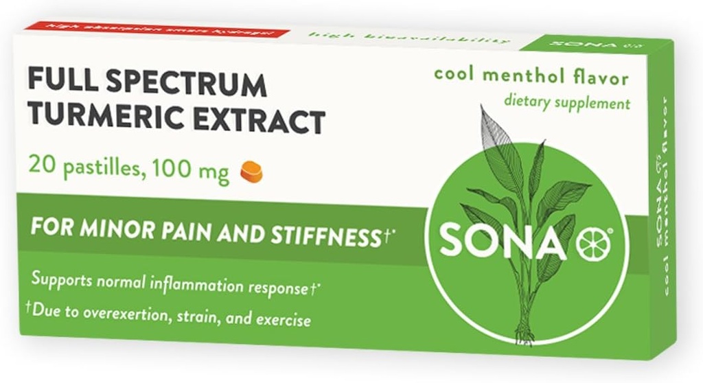 SONA Turmeric Pastilles, liukenee suuhun, 600% Lisää kurkumiinin imeytymistä kapseleihin verrattuna