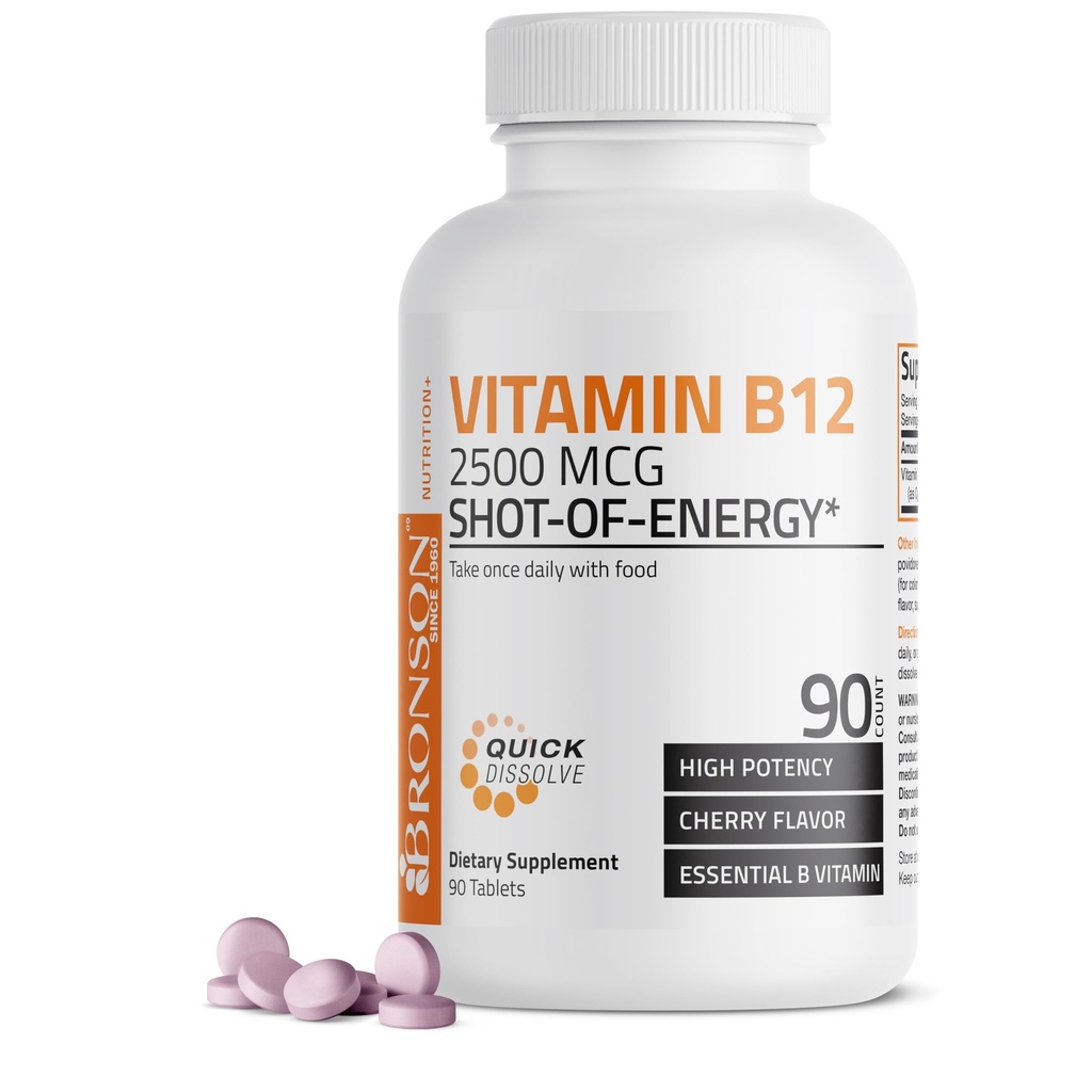 B12-vitamiini 2500 mcg Shot of Energy Nopeasti liuotetaan pureskeltavia tabletteja - nopea julkaisu kirsikka makuinen alalinguaalinen B12-vitamiini - tukee hermostoa, terve aivojen toiminto Energian tuotanto ... 90