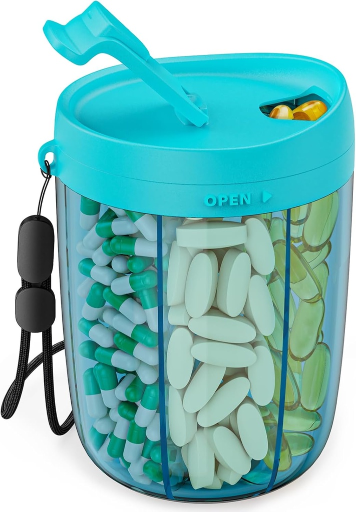 PULIV Suuri pilleri Pullon Järjestäjä, Supplement Organizer Omistaja 6 Eri vitamiineja, Pillerilaatikko tapauksessa anti-Mixing & Wide Aukiolo suunnittelu, Helppo noutaa lääkkeitä ja 20 Pcs kiinni-on etiketit, sininen