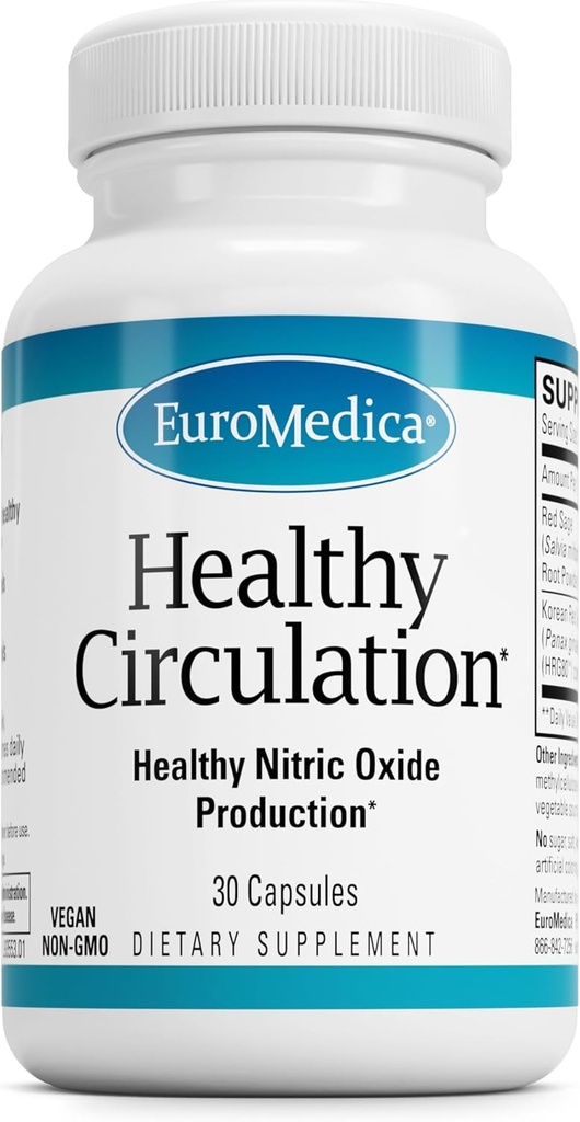 EuroMedica Hälsosam cirkulation - Kosttillskott för hälsosam cirkulationsstöd - Hälsosamt blodflöde och hjärtfunktionshjälp - icke-GMO & Vegan kapslar - 30 kapslar (30 portioner)