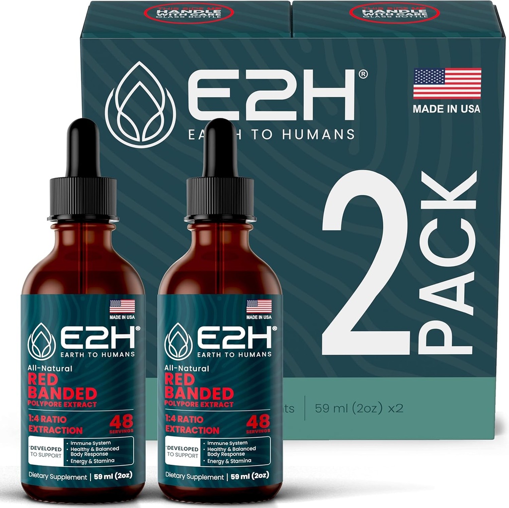 E2H Red Banded Polypore Extract - Sieni täydentää Formula Immuuneja tukea, Ruoansulatuskanavan terveys, energia ja luonnollinen immuniteetti Boost (2 pullot)