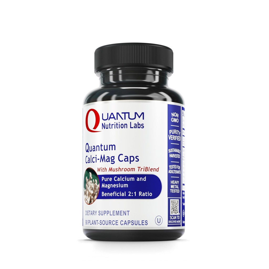 Quantum Nutrition Labs Calci-Mag Caps - Calcium Magnesium Supplement, Calcium Supplement, Pure Magnesium & Mushroom Complex med Reishi & Lions Mane - 300 vegetariska kapslar