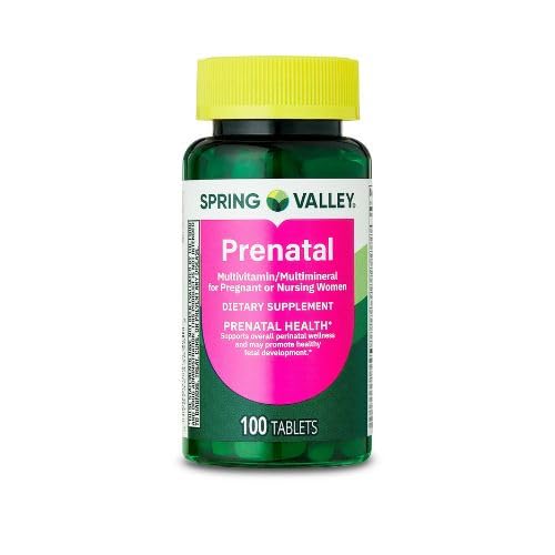 Spring Valley Prenatal Multivitamiini / Multimineral raskaana oleville ja hoitotyön naisten ravintolisät Tabletit, 100 kreivi + Tarra, Dri Store.