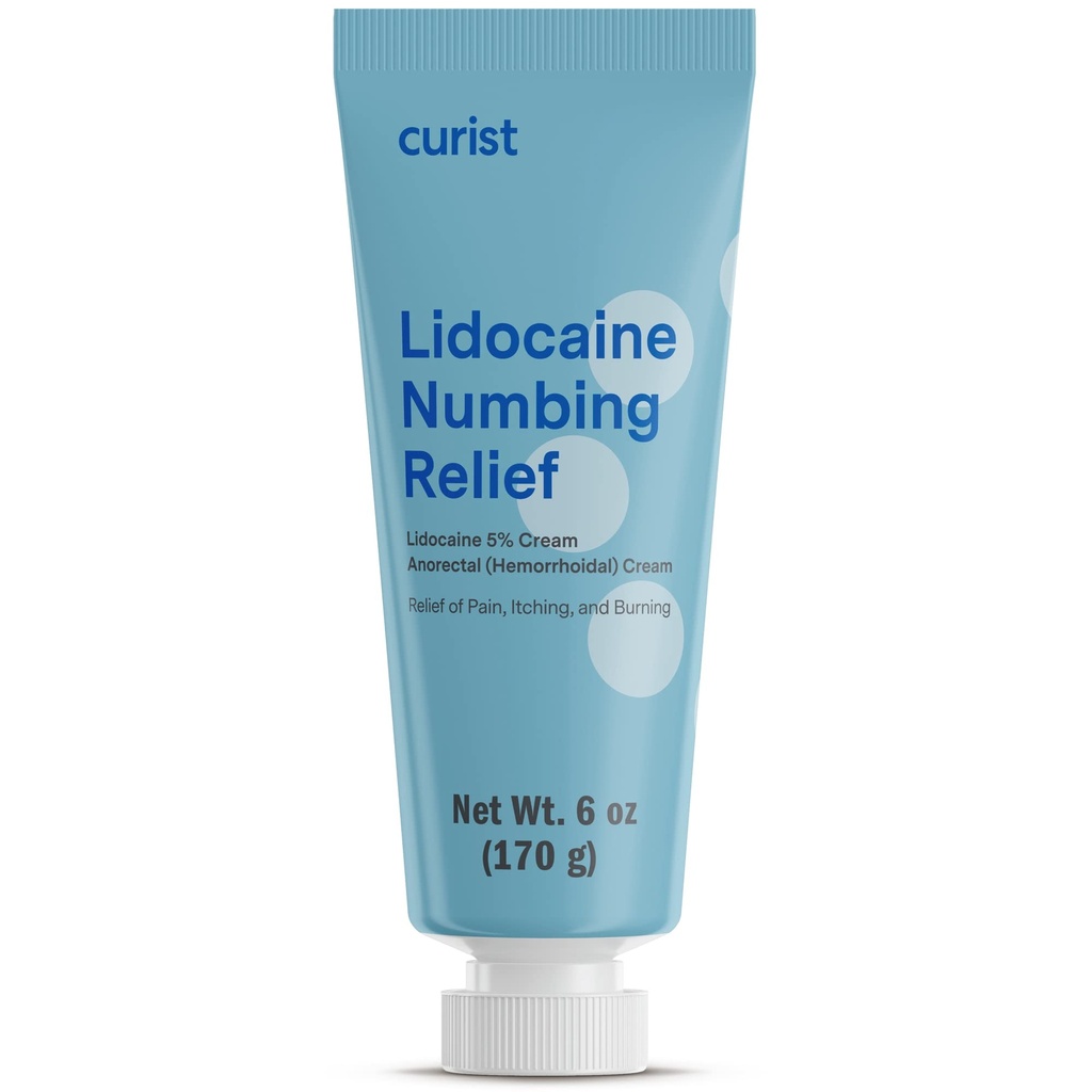 Curist 5% Lidocaine Cream Maximum Strength Topical Pain Relief - 6 uns (170 g) XL Tube - Numb Quickly & Effectively Numbing Formulation - (1 Pack - 6 oz Tube)