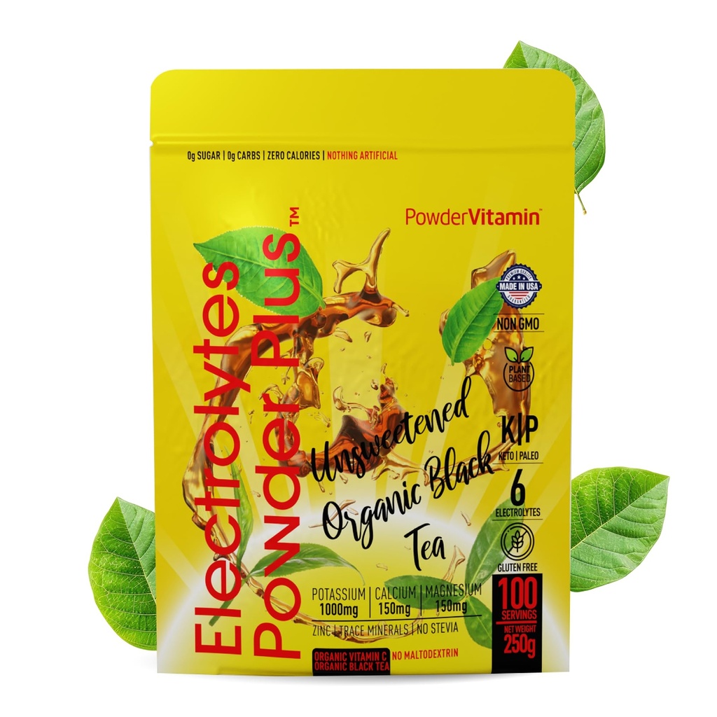 PowderVitamin Elektrolytes Powder Plus (100 tarjoilua) makeuttamaton musta tee Elektrolyytti Powder Keto, Sokeriton, vaaleanpunainen Himalajan Salt,1000mgPotassium,150mgKalcium,150mgMagnesium,Hydration Powder NO STEVIA