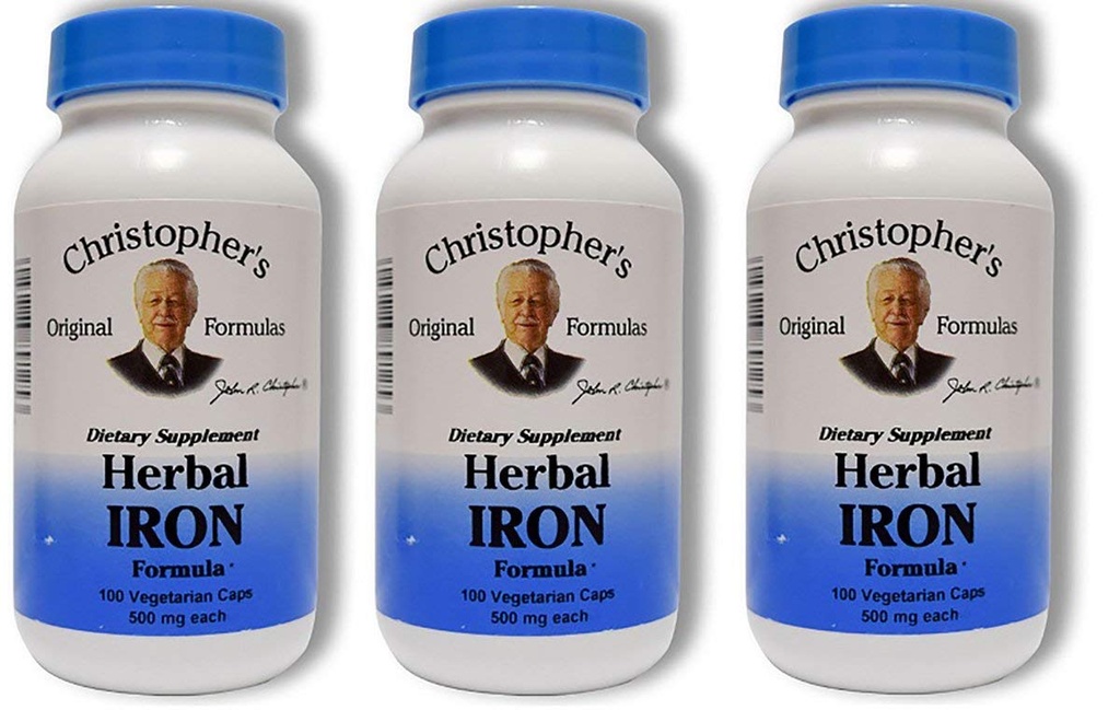 Christopher's Original Formula kasviperäisten Iron Formula, Natural Iron Support, 450 mg, 100 kasvissyöjän kapselit