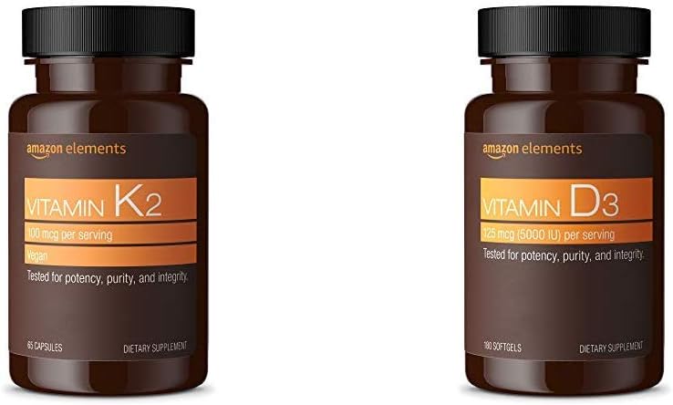 Elementit K2-vitamiini (100 mikrog, 65 kapselia) ja D3-vitamiini (5000 IU, 180 softgelia)