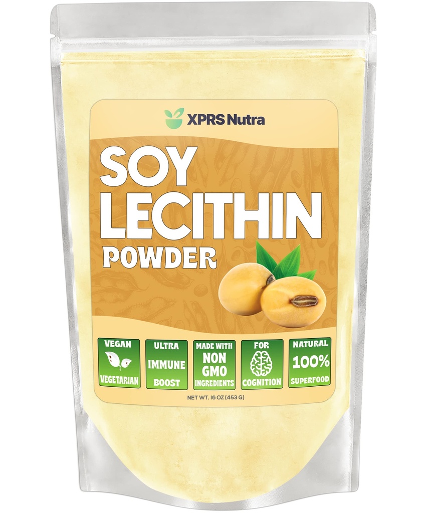 XPRS Nutra Soy Lecithin Powder Food Grade Fat Emulsifier - Lämplig för matlagning, bakning och mer - Vegan Friendly Soy Lecithin Powder Cooking Aid (16 Ounce)