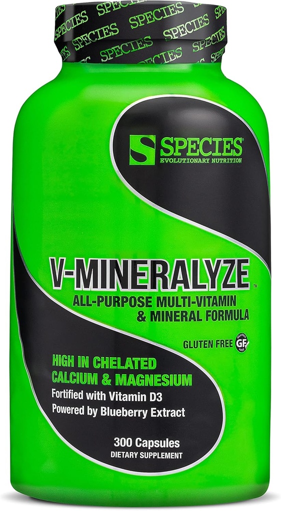 Laji Nutrition V-Mineralyze All-Purpose Multivitamiini, C-vitamiini ja D3, kelated Minerals, mustikkauute antioksidanttiominaisuuksilla, 300 kapselia