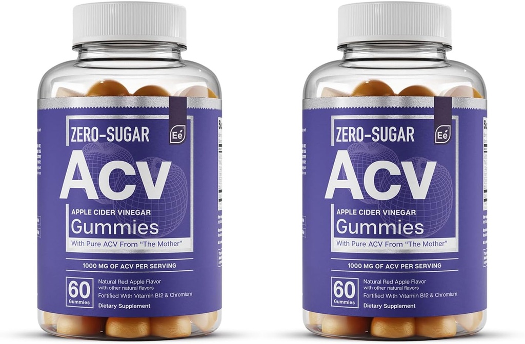 Essential Elements Zero-Sugar ACV Apple Cider Vinegar Gummies från "The Mother" - Naturally-Sourced, Vegan ACV Gummies med Chromium 60 Count (2-Pack)
