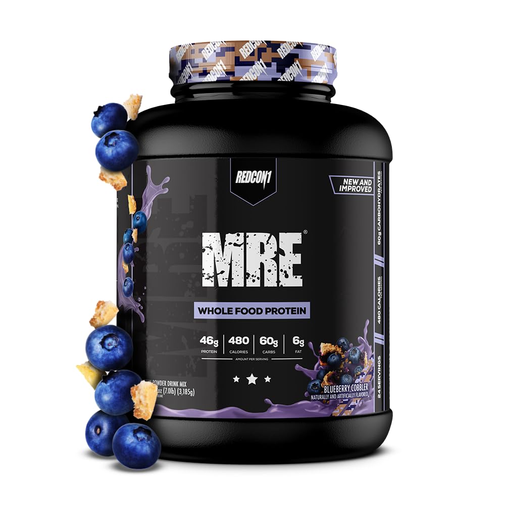 REDCON1 MRE Protein Powder, Mustikkapiirakka - Ateriankorvike Protein Blend Made with MCT Oil & Whole Foods - Protein with Natural Ingredients to Aid in Muscle Recovery (25 Servings)