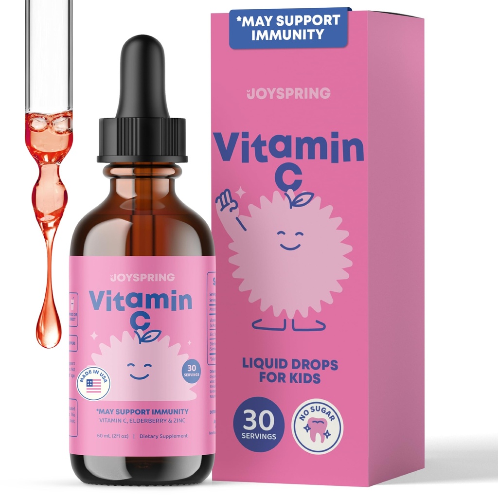 JoySpring C-vitamiini ja sinkki lapsille, Elderberry Liquid Supplement 