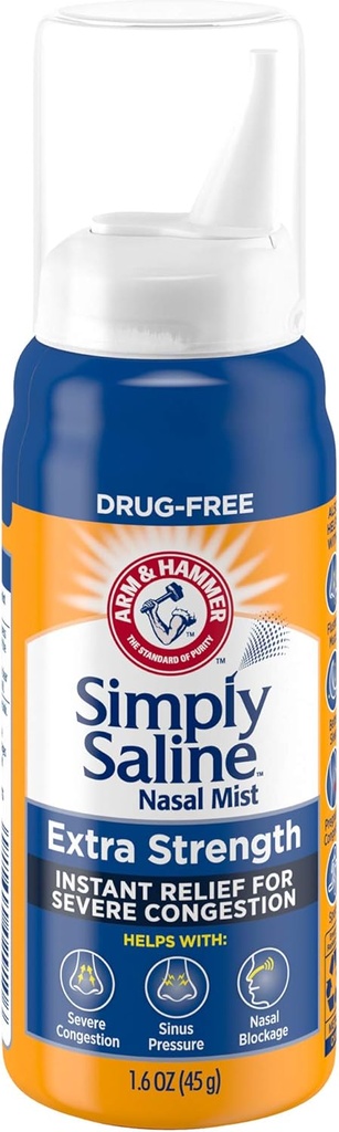 Arm & Hammer Saline Nasal Mist Extra Strength, Severe Congestion, 1,6 Ounce