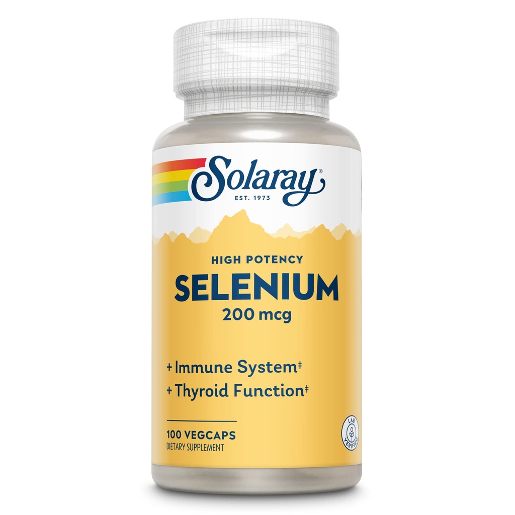 Solaray Selenium, korkea teho, terve immuunijärjestelmä, kilpirauhasen toiminta ja antioksidantti tuki, 100 VegCaps