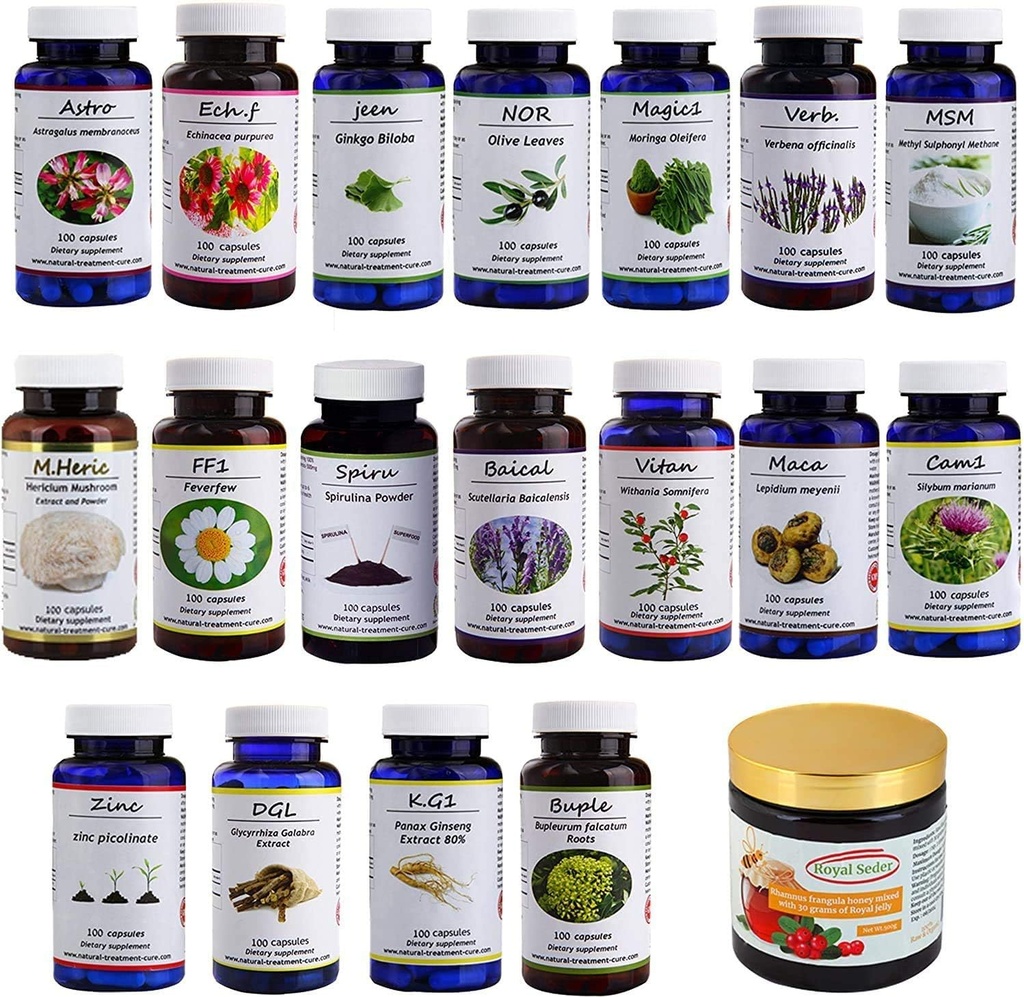 Hekma Center Supplements Package for MS - 18 Medicinal Herbs & Sidr Honey with Royal Jelly - 100% Natural, Pure Organic - Vegan - Lisäravinteet M.S.
