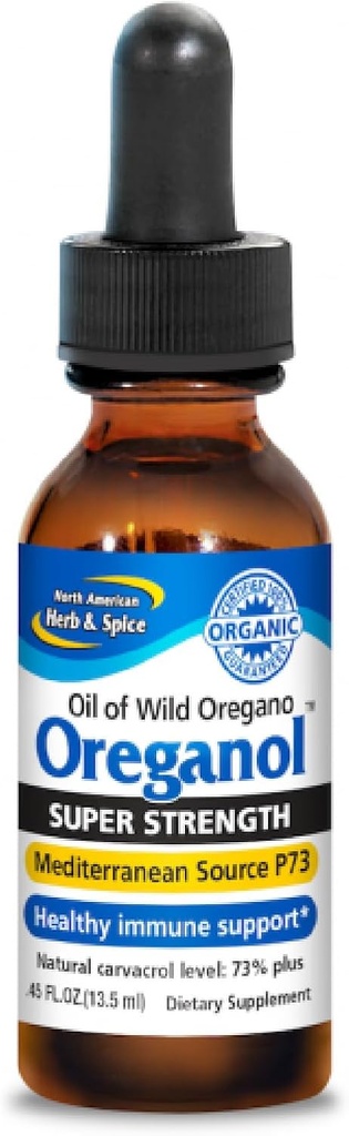 POHJOINEN AMERICAN HERB & SPICE Super Strength Oreganol - 0,45 fl. oz. - Käsittelemätön, Wild, Organic Oregano Oil - Mediterranean Source P73 - Ei-GMO - 194 Servings