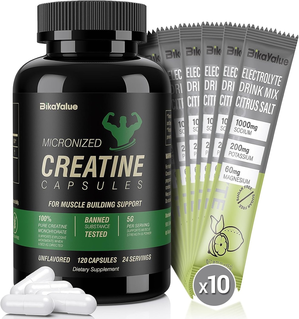 150 Creatiinikapselia+10 Pack Elektrolyyttiyhdistelmä ja 200 kreatiinikapselia lisävaruste lihaksille, energialle, toipumiselle, gluteeniton kreatiini naisille, miehille