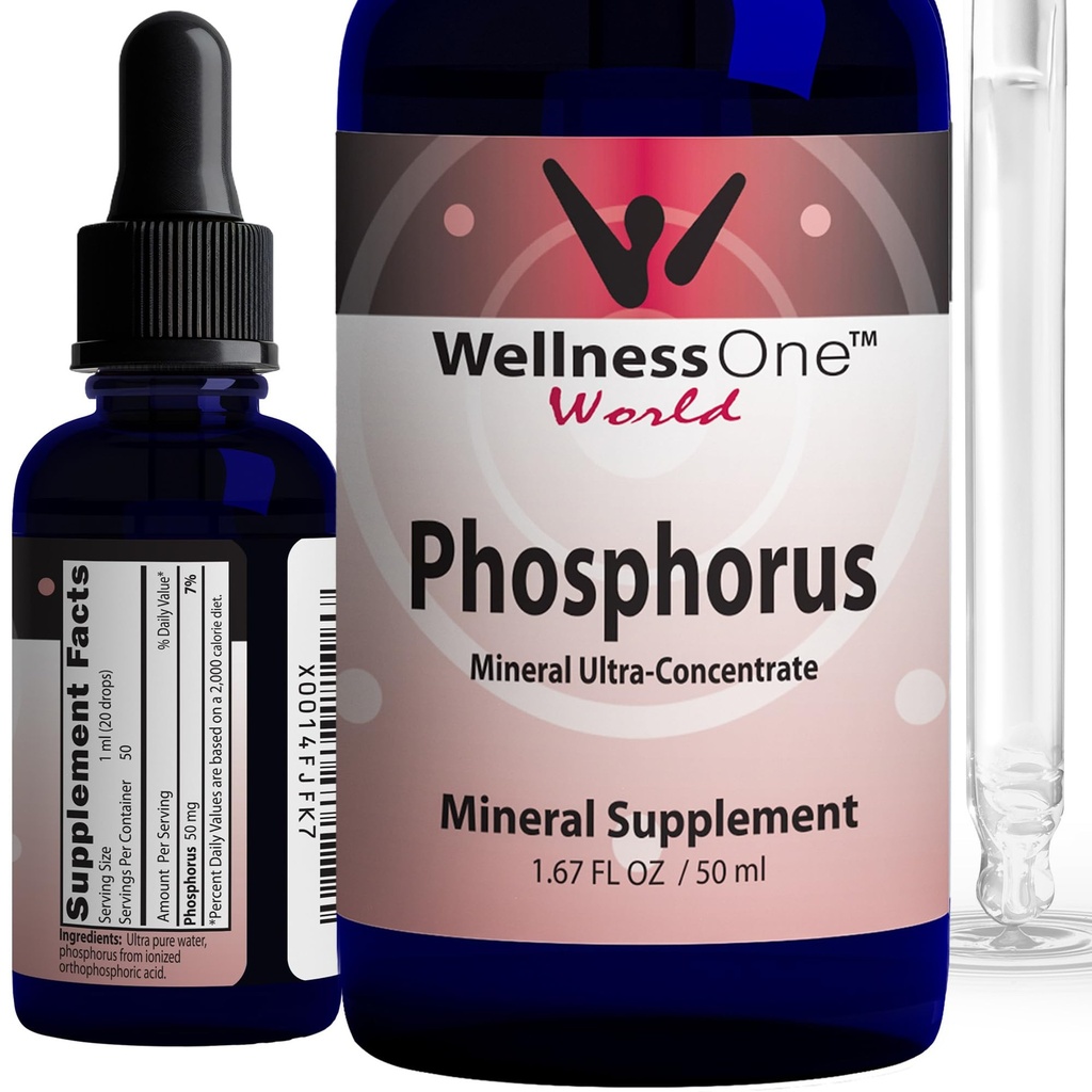 WellnessOne Ionic Phosphorus Supplements - Phosphorus Liquid från Ortho Phosphoric Acid for Teeth, Bone Health & Energy Support - Non-GMO, Vegan, Gluten Free - 1.67 fl oz