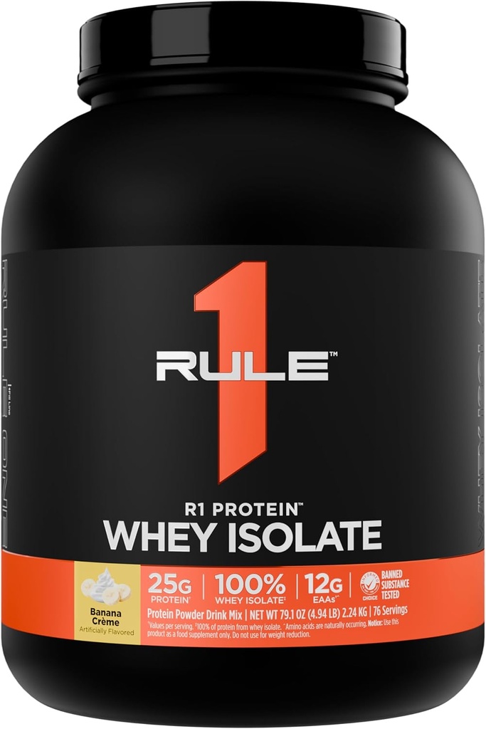 Regel 1 R1 Protein Whey Isolate - med 25g Protein & 6g BCAA Exklusivt från Isolated & Hydrolyzed Källor för träningsåterhämtning (5 pund *, Banana Crème)